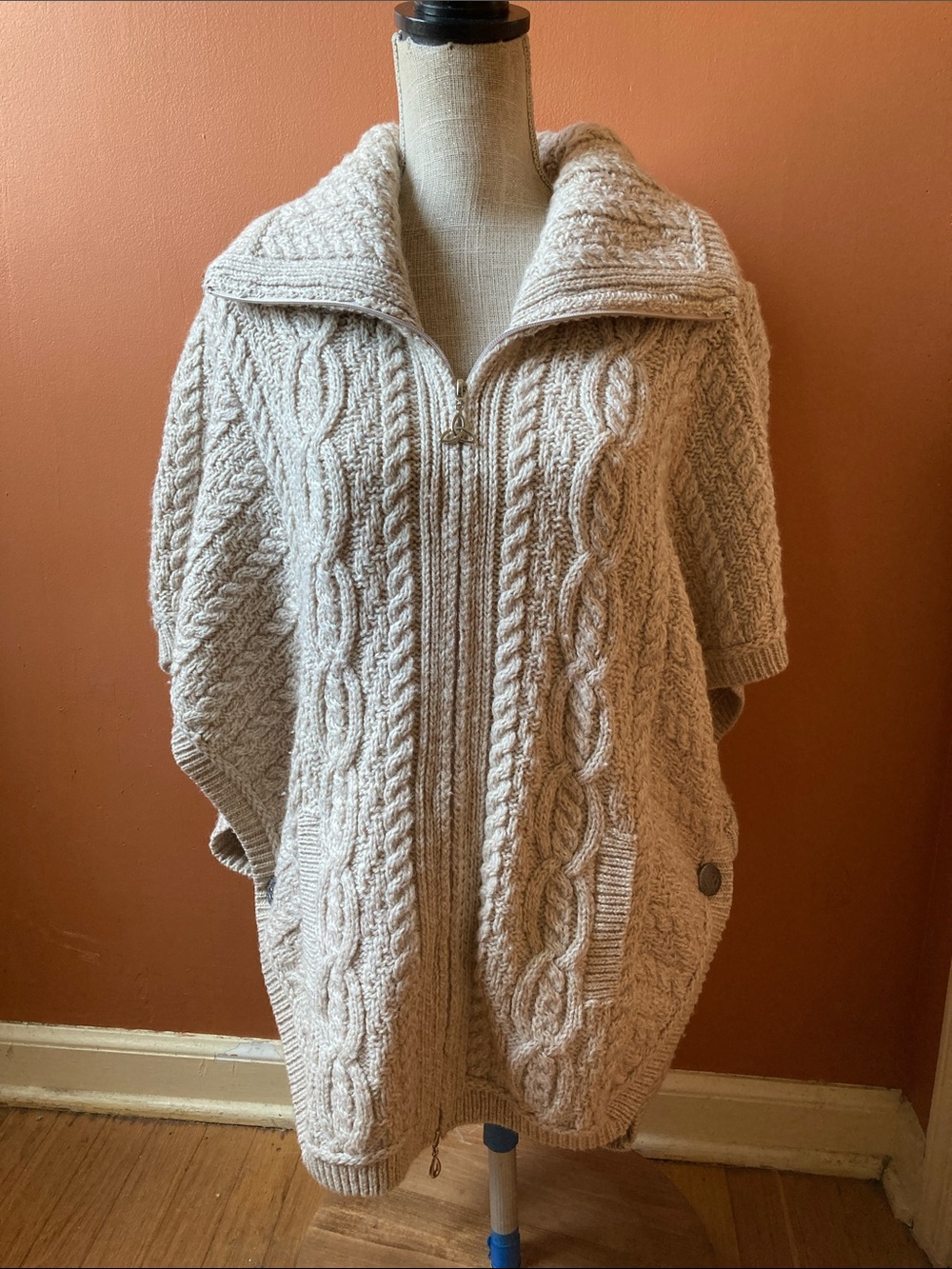 Aran Crafts Merino Wool Full Zip  Cable Knit Sweater - M